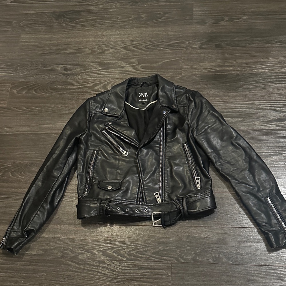Zara Black Faux Leather Biker Jacket